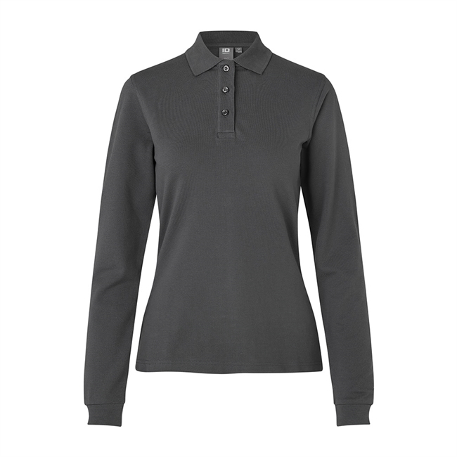 Stretch polo, langærmet, dame, koks grå