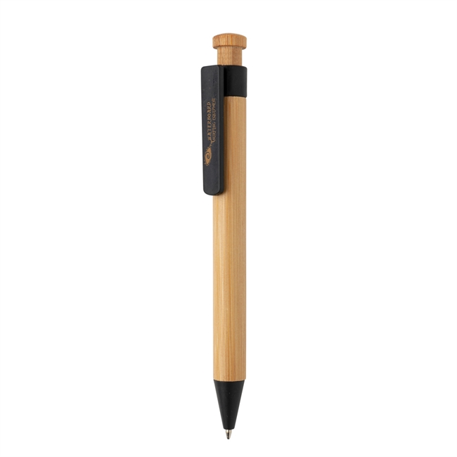 Bambus pen med clip i hvedestrå, sort clip