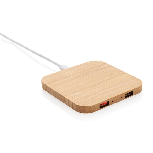 FSC®certificeret 5W trådløs bambus oplader med USB